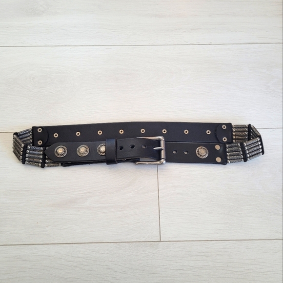 Unisex Black Heavy-duty Studded Hand Made Belt Genuine Leather Country Western - Picture 1 of 8